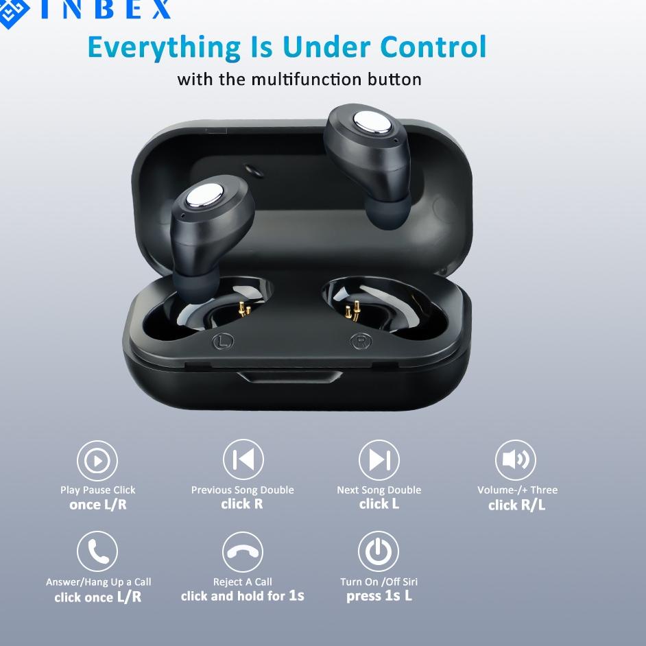 イ INBEX Wireless Earphone TWS IPX5 Waterproof Bluetooth 5.0 Stereo Earphone Mini Earbuds Noise Cance