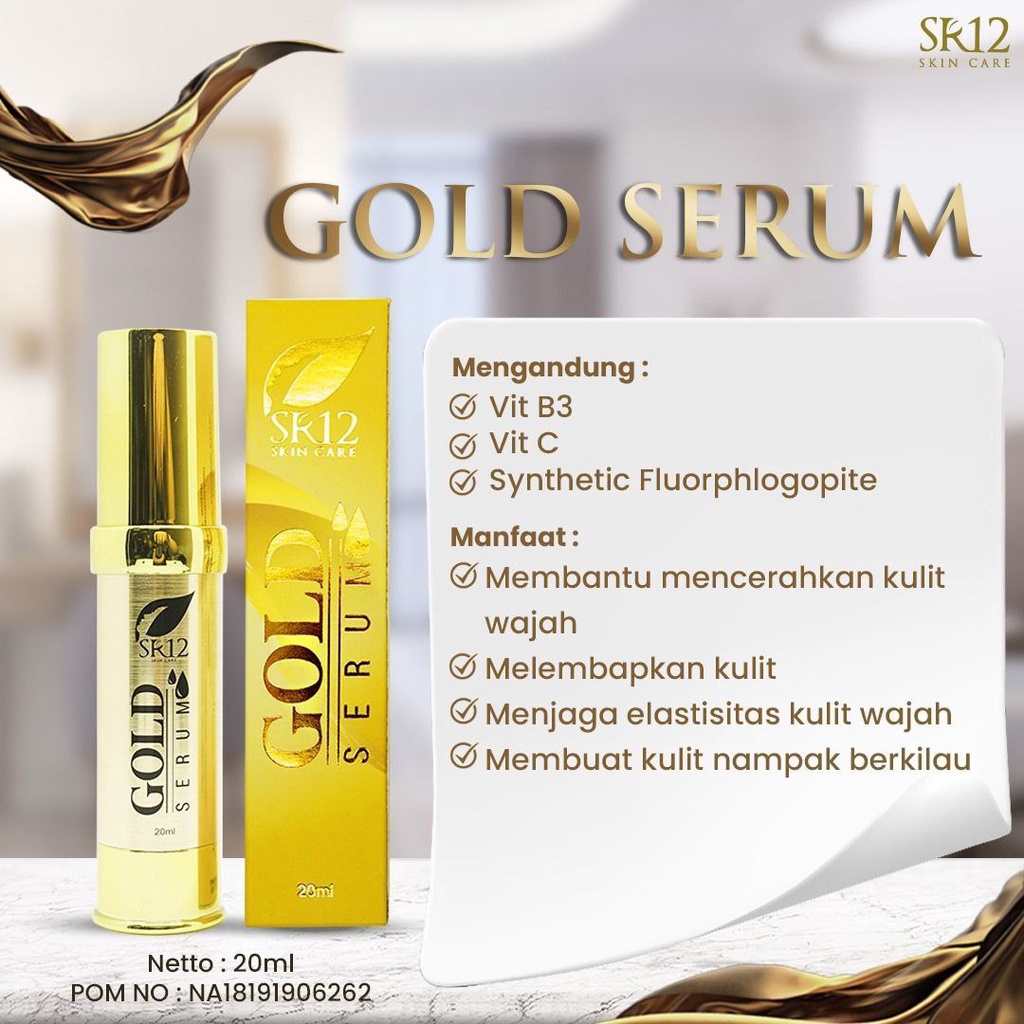 SR12 Gold Serum Wajah 20ml GMP BPOM Anti-Aging Mencerahkan Melembabkan Menjaga Elastisitas Kulit Wajah