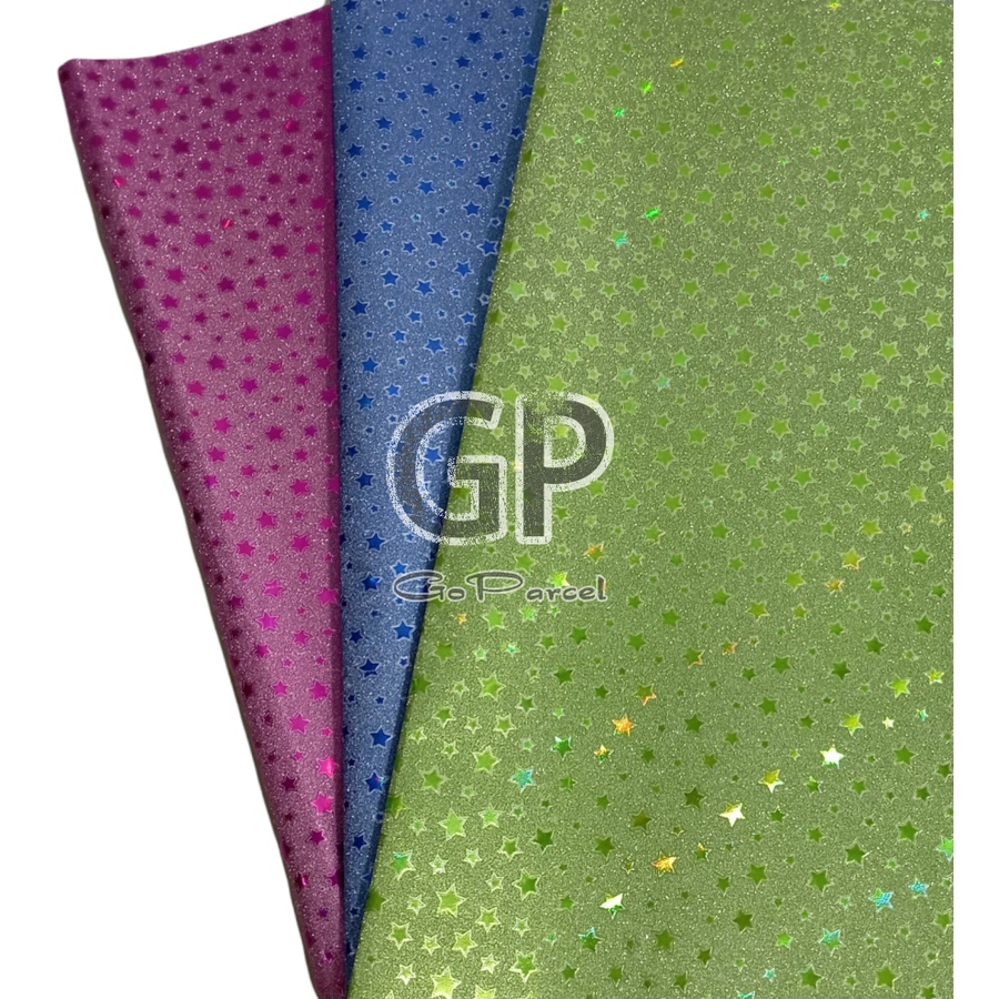 ( 3 Lembar ) PLASTIC METALLIC GLITTER STARS - PLASTIK KADO METALIK GLITER PASIR BINTANG STAR SILVER GOLD CLASSIC VINTAGE EXCLUSIVE EUSTHATIC