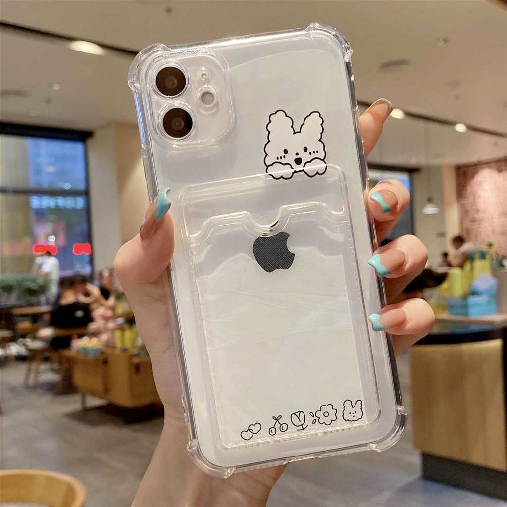 【Card Slot】Soft Iphone Case Cute Rabbit Bear With Card Holder for Iphone 12 12 Pro Max 7plus 11 11 Pro Max XS XS MAX XR 8plus 7 8 Soft Casing Iphone