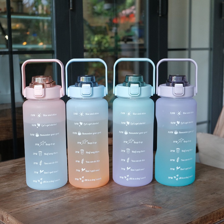 BOTOL MINUM MOTIVASI 2 LITER TUTUP FLIP BPA Free + SEDOTAN BARU