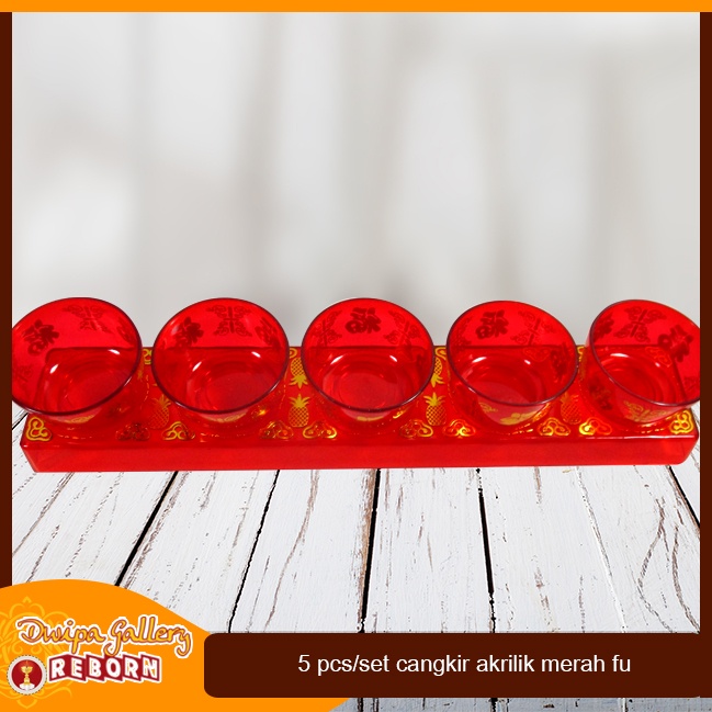 Cangkir Puja Persembahan Altar Sembahyang Akrilik 5 pcs/set Merah FU