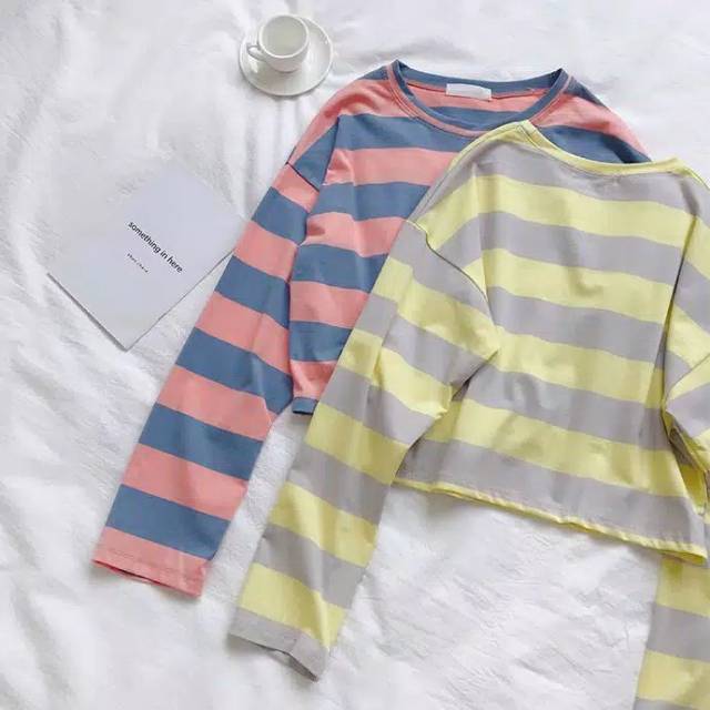 KOREAN LOOSE STRIPE CROP TSHIRT