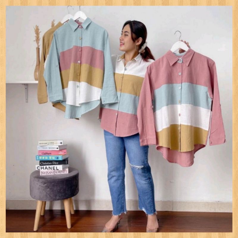Atasan Blouse Kemeja Wanita Katun Linen Impor Terbaru-3