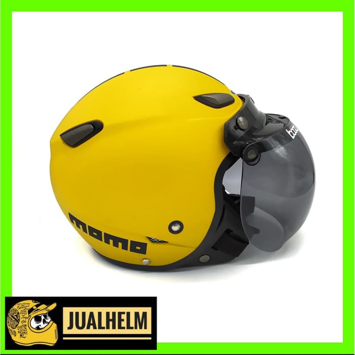 Helm JPN MOMO Kuning + Kaca Bogo ORIGINAL (Helm Klasik/Helm Retro)