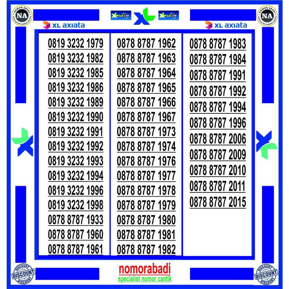 nomor cantik xl 4G tahun H999