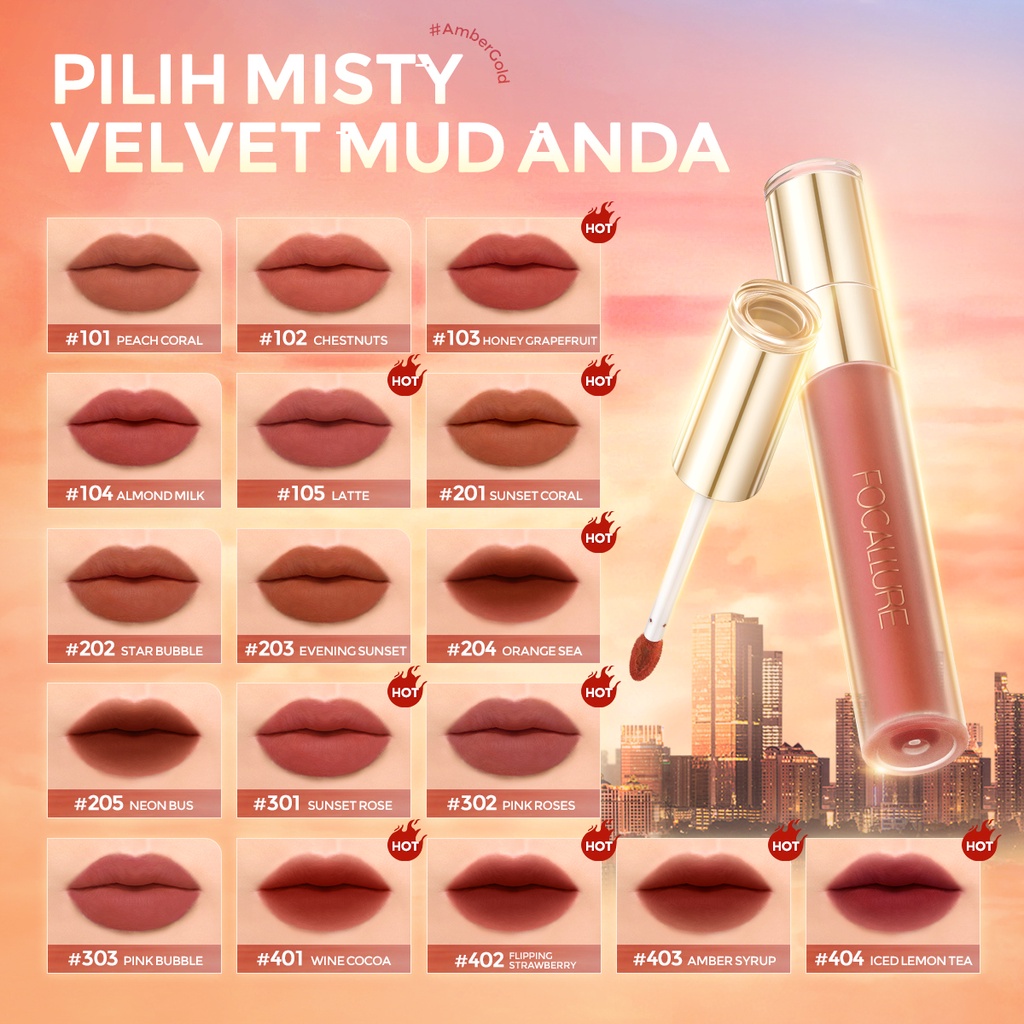 FOCALLURE #AmberGold Airy-fit Misty Velvet Matte Lip Clay Lightweight Moisturizer 2 in 1 Multi-use Sponge Lip Brush