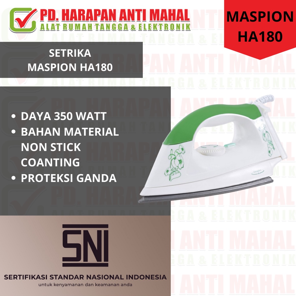 SETRIKA MASPION HA180/ STERIKA BAJU MASPION HA180/ SETRIKA PAKAIAN MASPION HA180/ STERIKA MODERN MAS