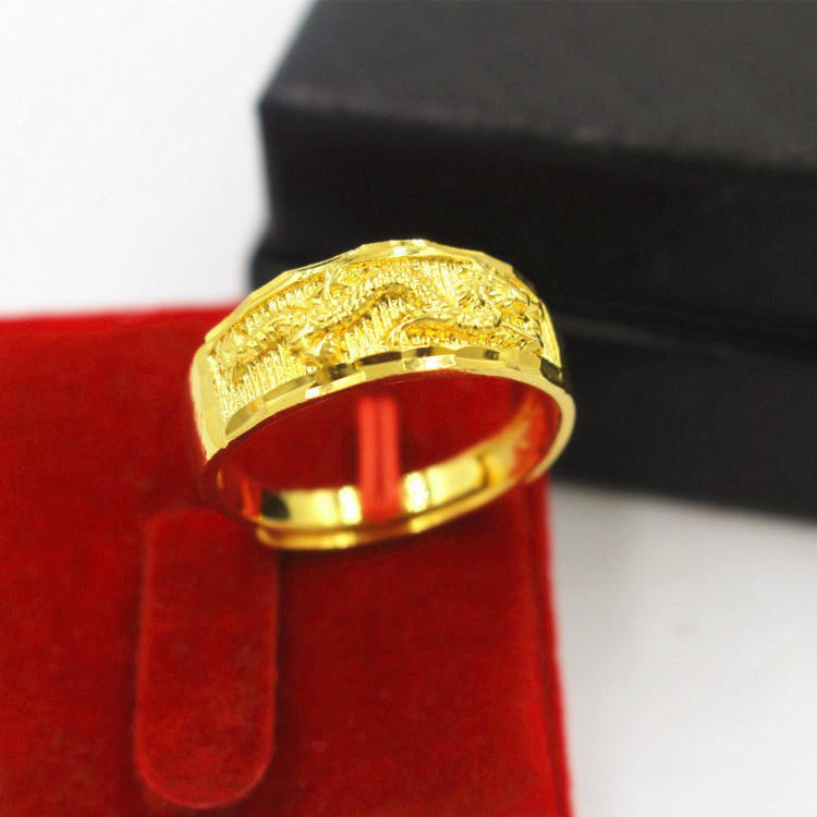 Cincin Pasangan Naga Phoenix Berlapis Emas 24K Sederhana Fashion Pria dan Wanita