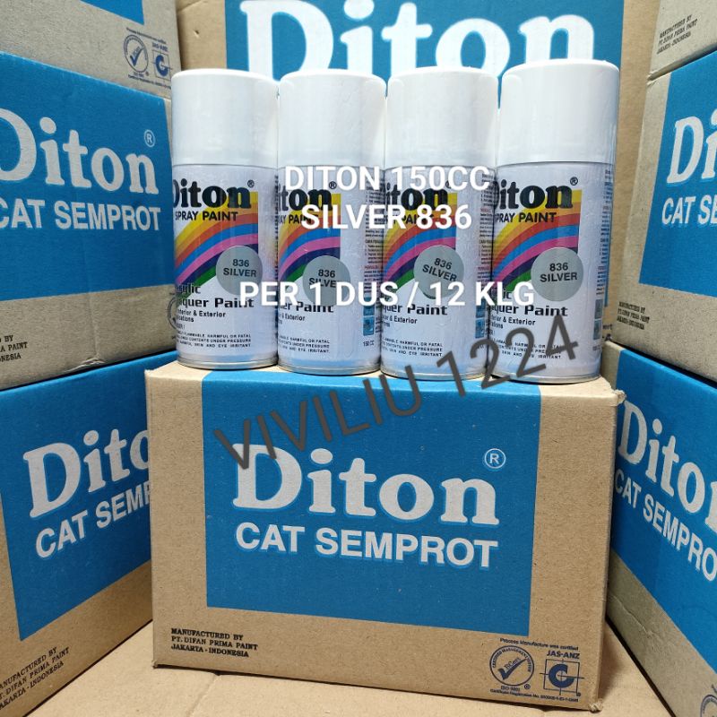 Pilok Cat Diton Silver 836 Per 1 Dus / 12 klg Abu Abu Perak 150cc Harga Per 1 Dus (12) Cat Semprot Diton 150cc Pilok Diton Pilox Diton Cat Diton 150cc