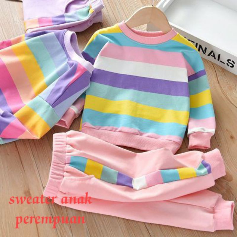 SETELAN SWEATER PELANGI ANAK PEREMPUAN BAJU PAKAIAN BEBYTERY ANAK TERBARU TERMURAH