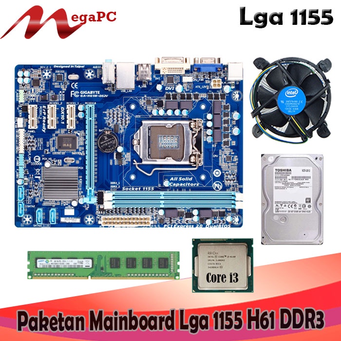 Paket Mainboard 1155 H61 DDR3 + Core i3 + Fan + RAM 4Gb + HDD 500GB