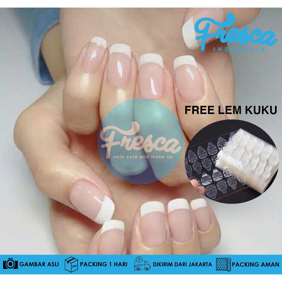 24pcs Kuku Palsu Natural French Nails Kuku Tip French Polos