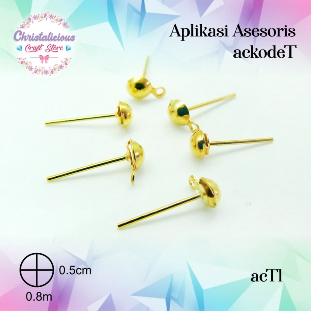 Anting tusuk jamur bahan craft, anting tusuk polos, anting tusuk nikel, anting tusuk emas, anting tu