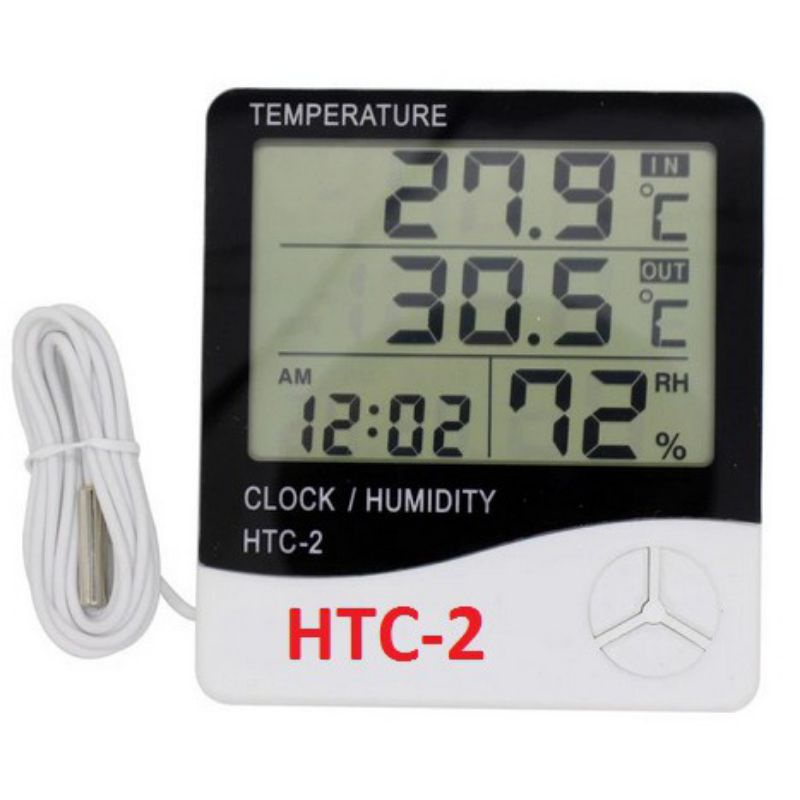 HTC-2 Thermometer Suhu Hygrometer Clock Temperatur Ruangan HTC 2