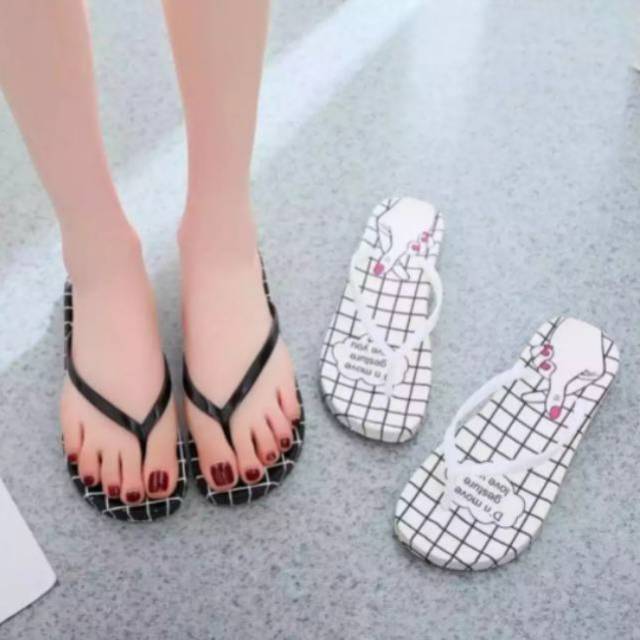  Sandal  Jepit  wanita  love for you warna hitam  putih bahan 