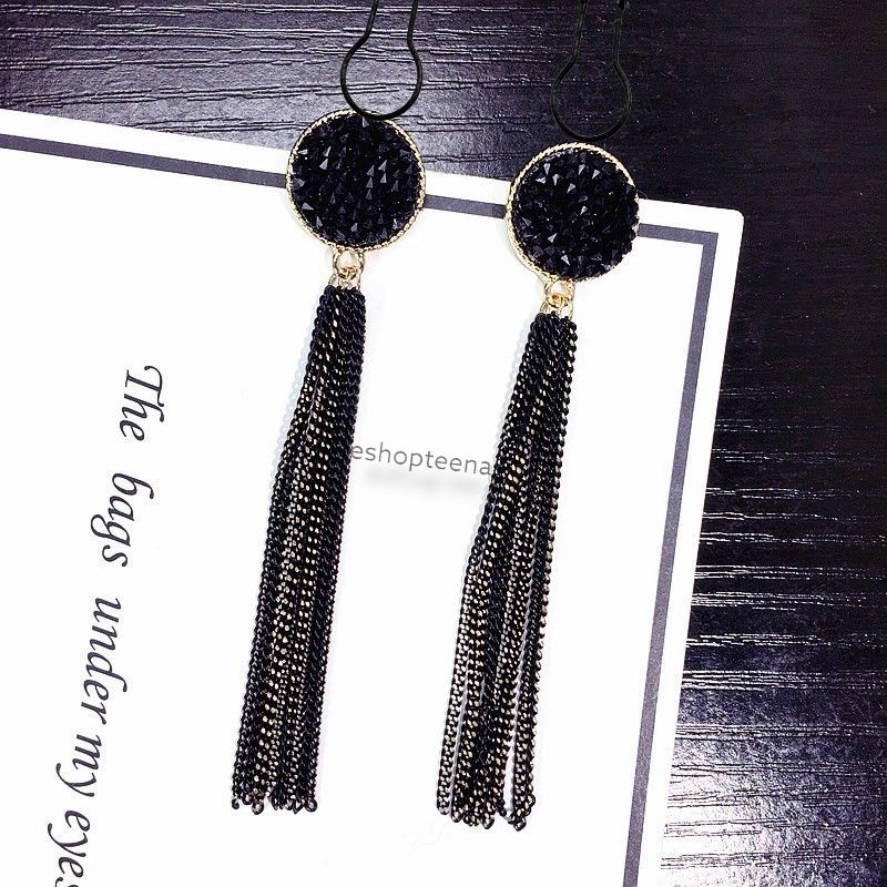 A56 Anting hijab juntai gold diamond full hitam