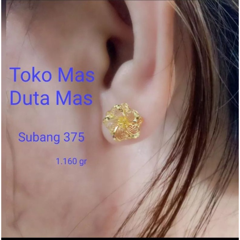 anting subang motif bunga emas asli 375