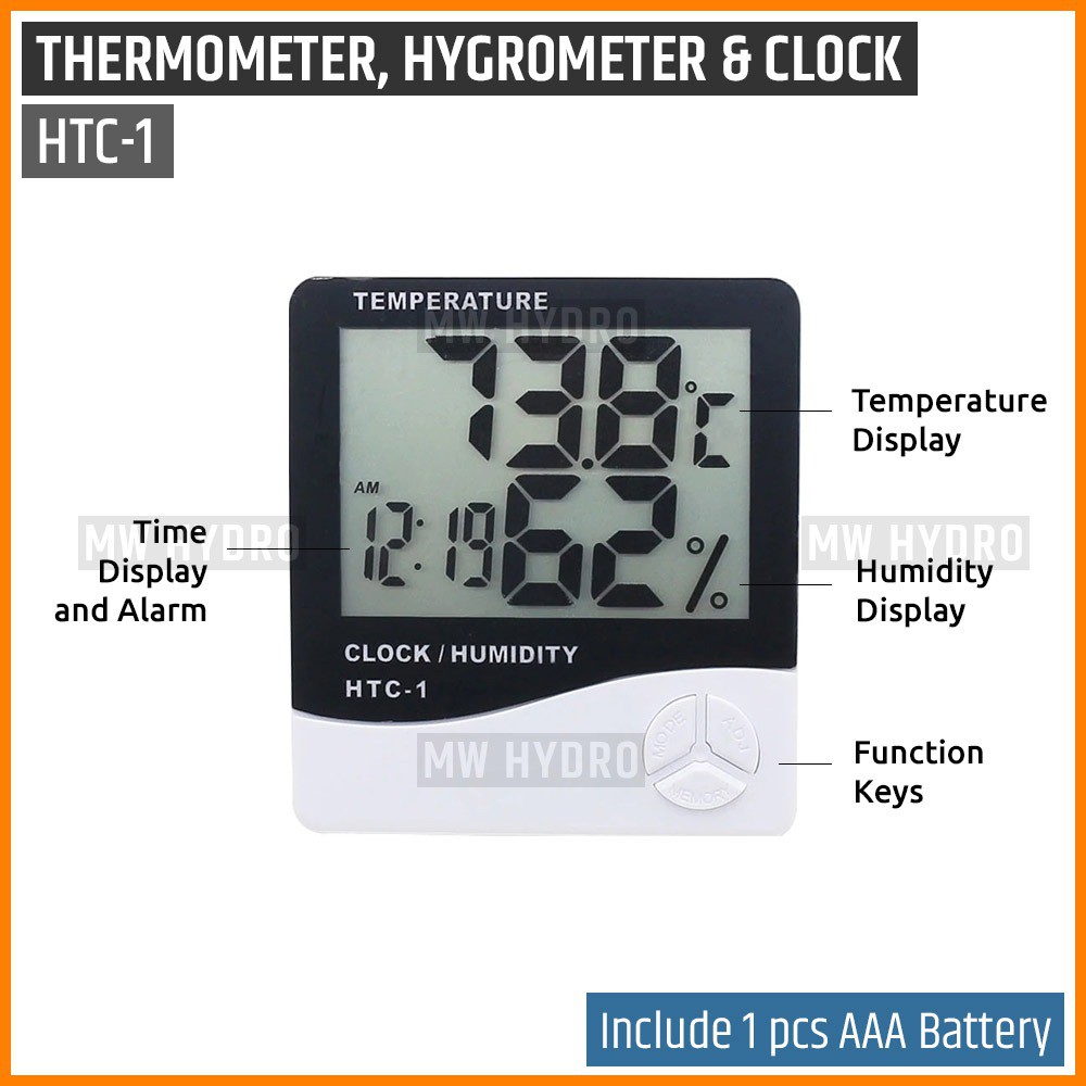 HTC-1 - Thermometer, Hygrometer &amp; Clock - Temperature, Humidity Meter