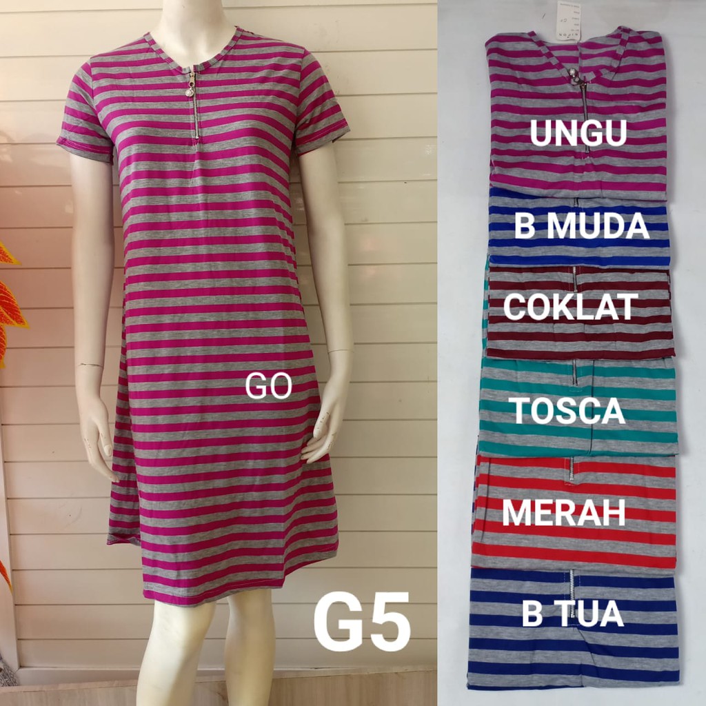 gof NIPON DRESS/DASTER Wanita Casual Salur Pakaian Perempuan Baju Busui Lengan Pendek