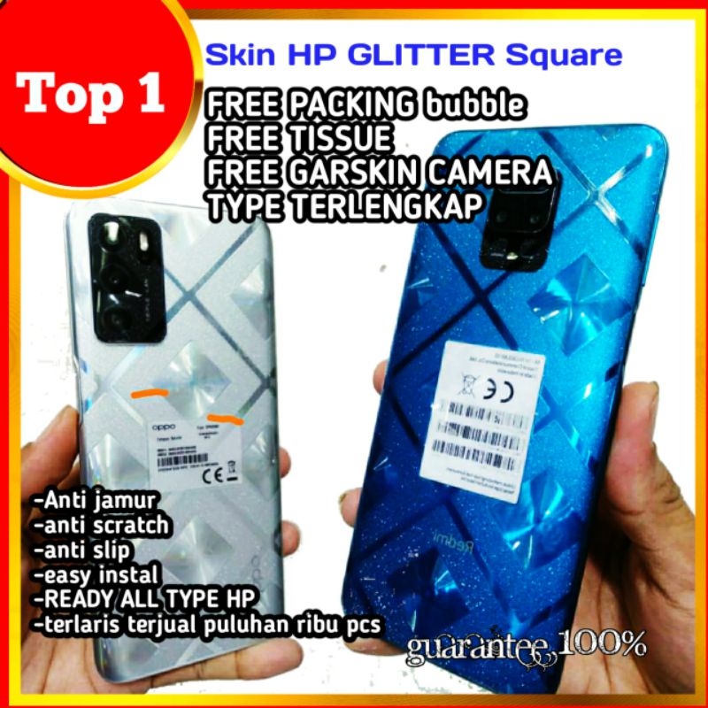 garskin hp + garskin camera anti jamur hp glitter square all type all merek hp ready anti gores belakang hp