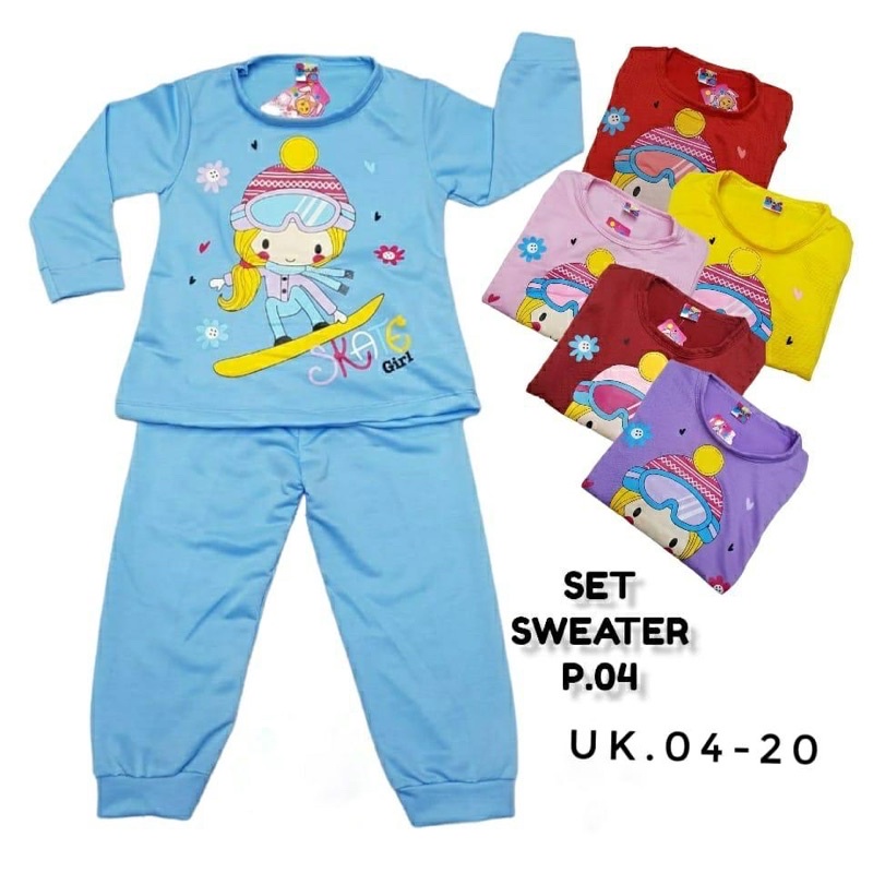 SET SWEATER ANAK PEREMPUAN UMUR 2-7 TAHUN MOTIF SKII