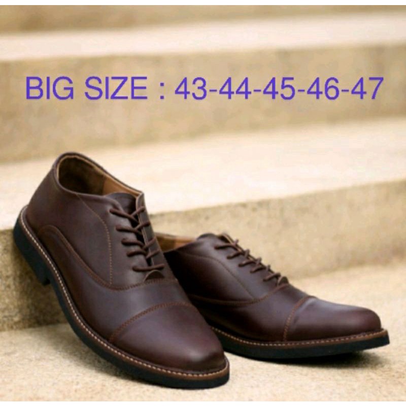 COD / Sepatu Formal Pria Big Size 43-47 Pantofel Kerja Cowok Ukuran Jumbo Bahan Kulit Coklat / Sepatu Langka Kantoran 47