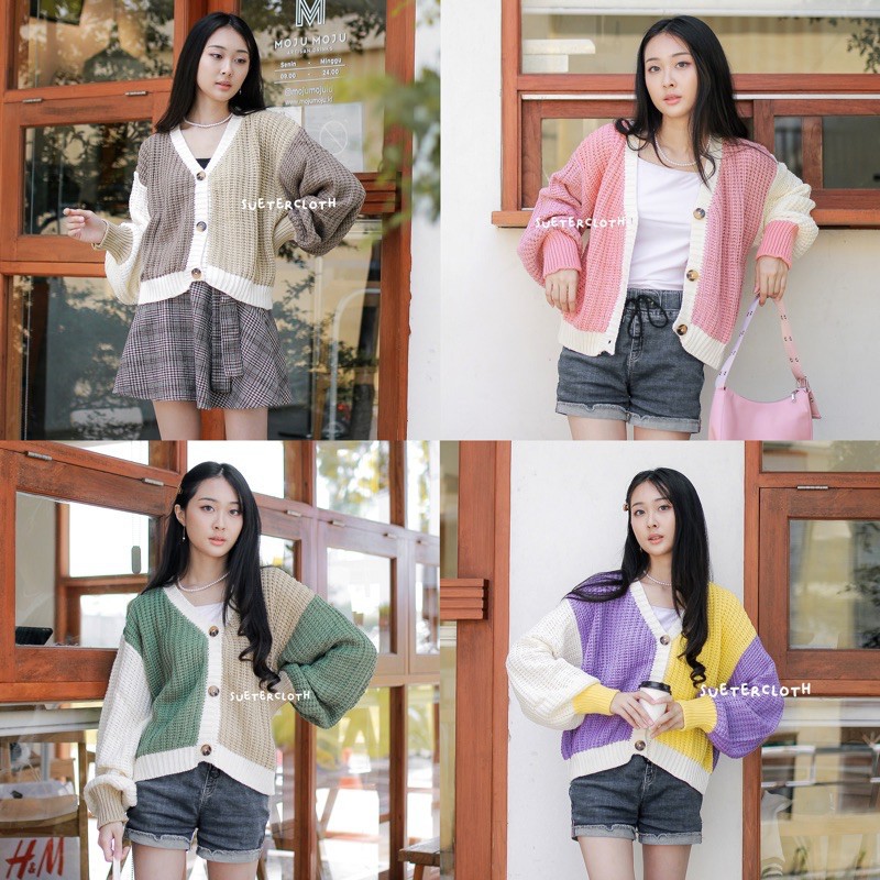 NEW!! REALPICT HONEY CARDY TWOTONE 7GET - premium tebal - cardy rajut twoton