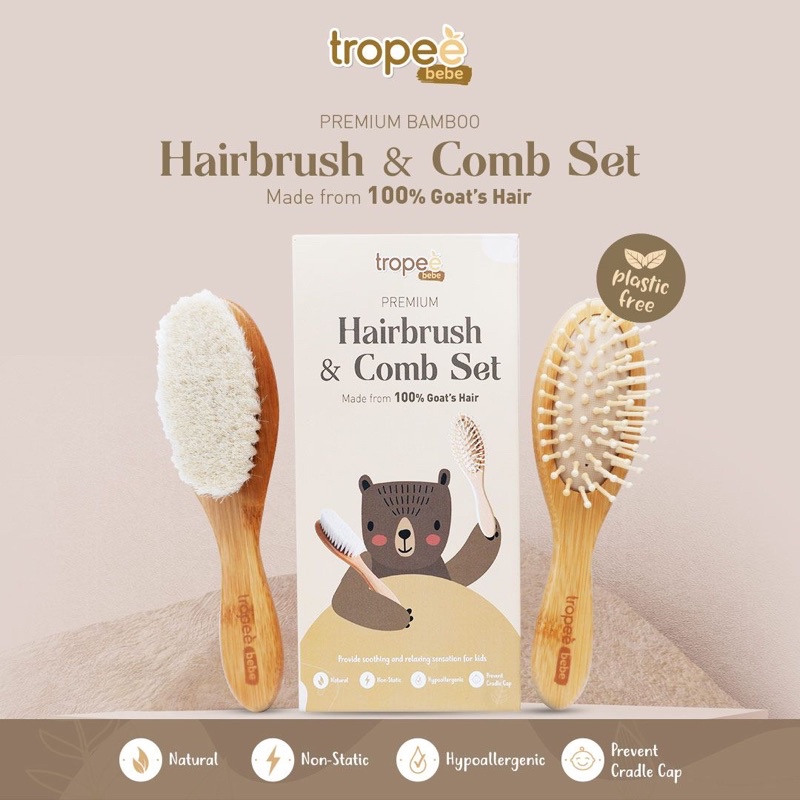 TROPEE BEBE SISIR BAMBOO PREMIUM HAIR BRUSH / COMB / SET Sisir Sikat Rambut Anak dari Bambu Asli