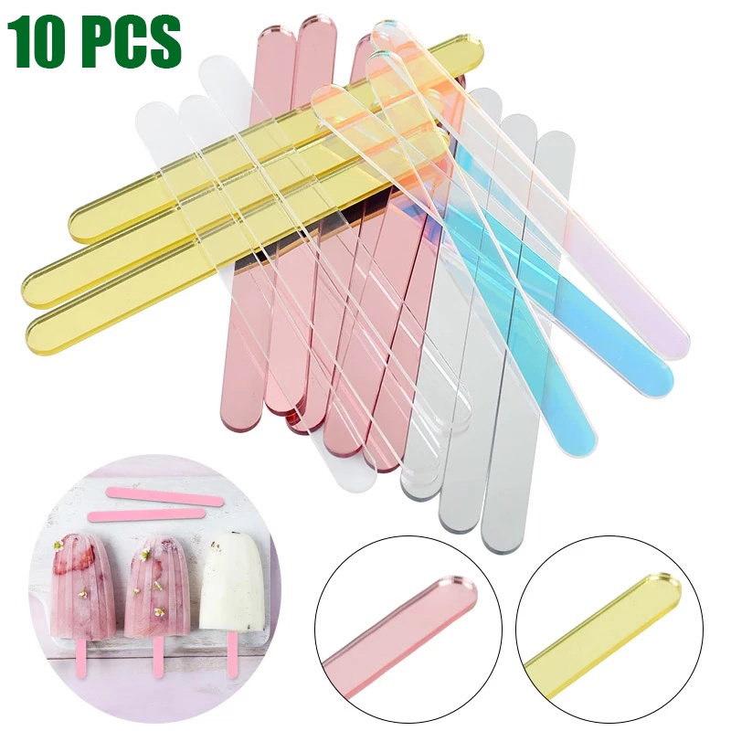 10Pcs Acrylic Ice Cream Sticks/ Transparent Colorful Pop Popsicle /Kids  DIY Handmade Making Ice Cream Sticks/Ice Cream Decorations