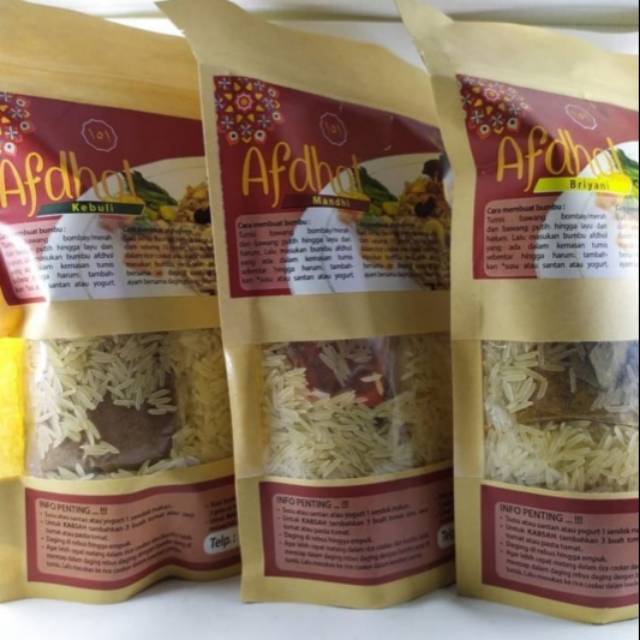

Beras Basmati dan Bumbu 4 Rasa Kebuli, Mandhi, Briyani dan kabsah Merk Afdol
