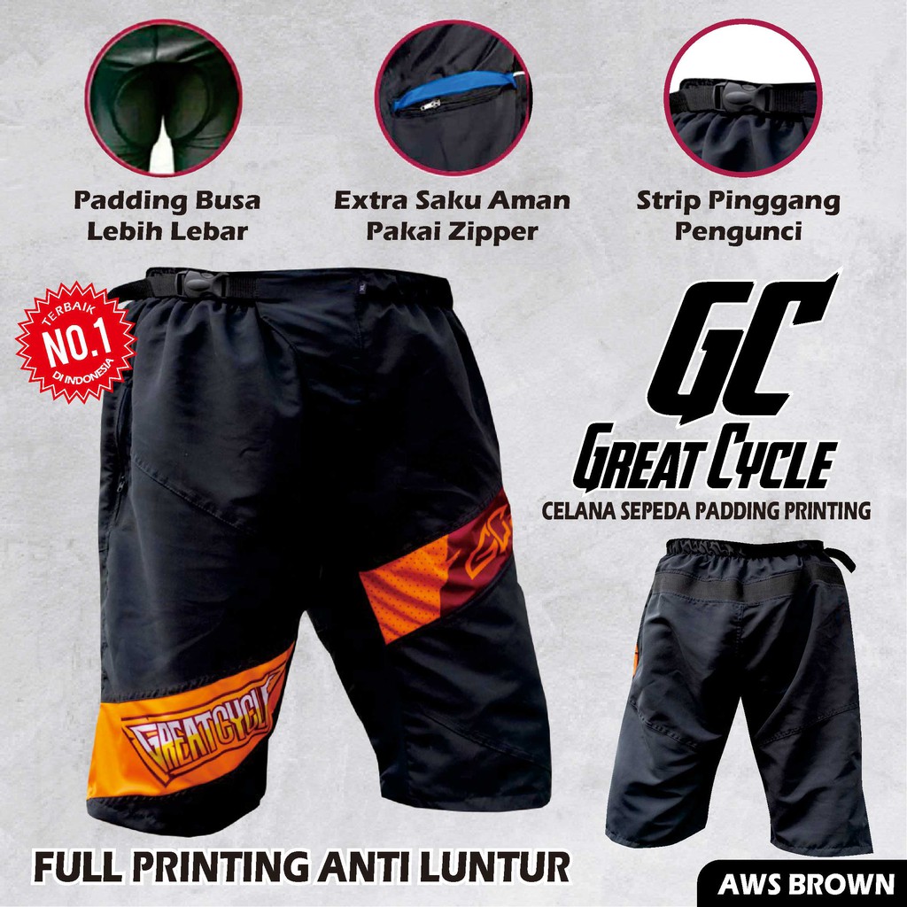 Celana Sepeda GC Non Padding Full Printing Anti Luntur Bahan Microfiber Padding Busa