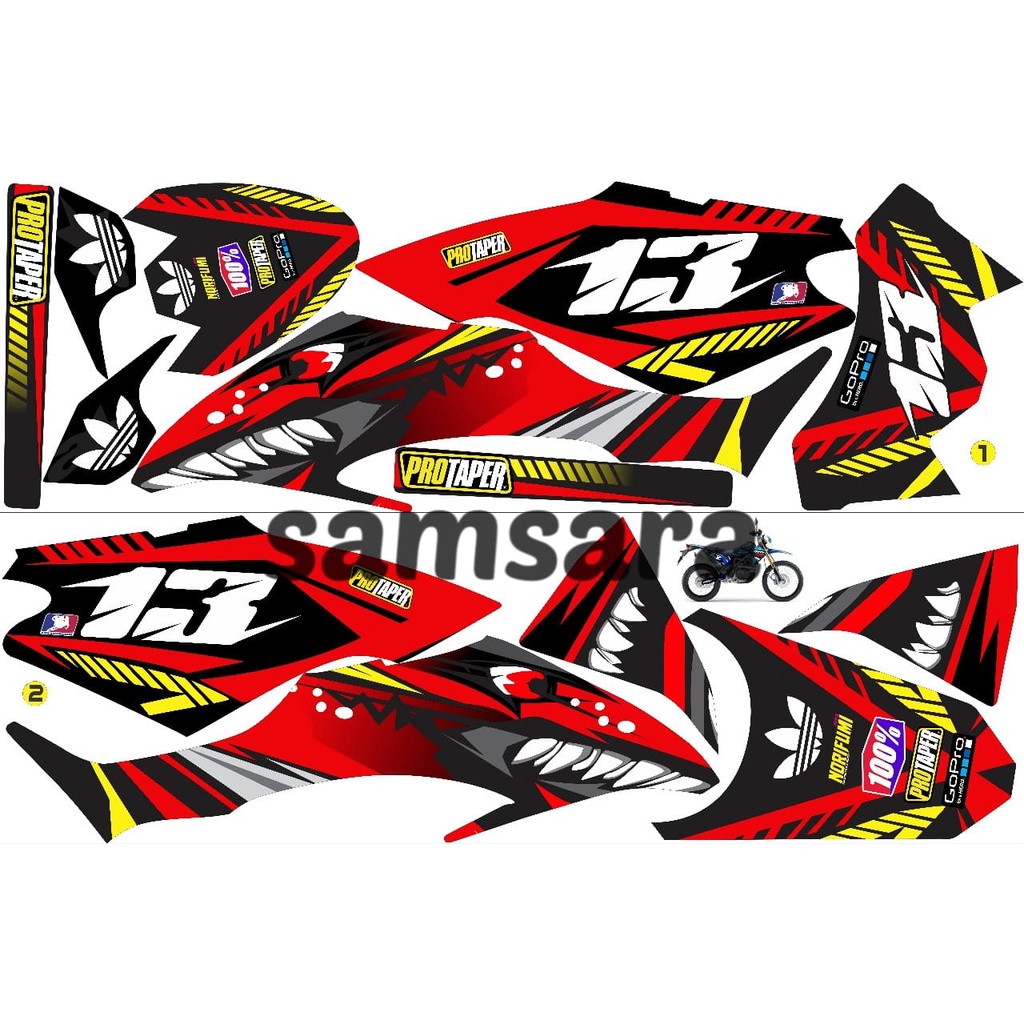 Stiker Motor Kawasaki Klx Bf 150 Variasi Shark Merah