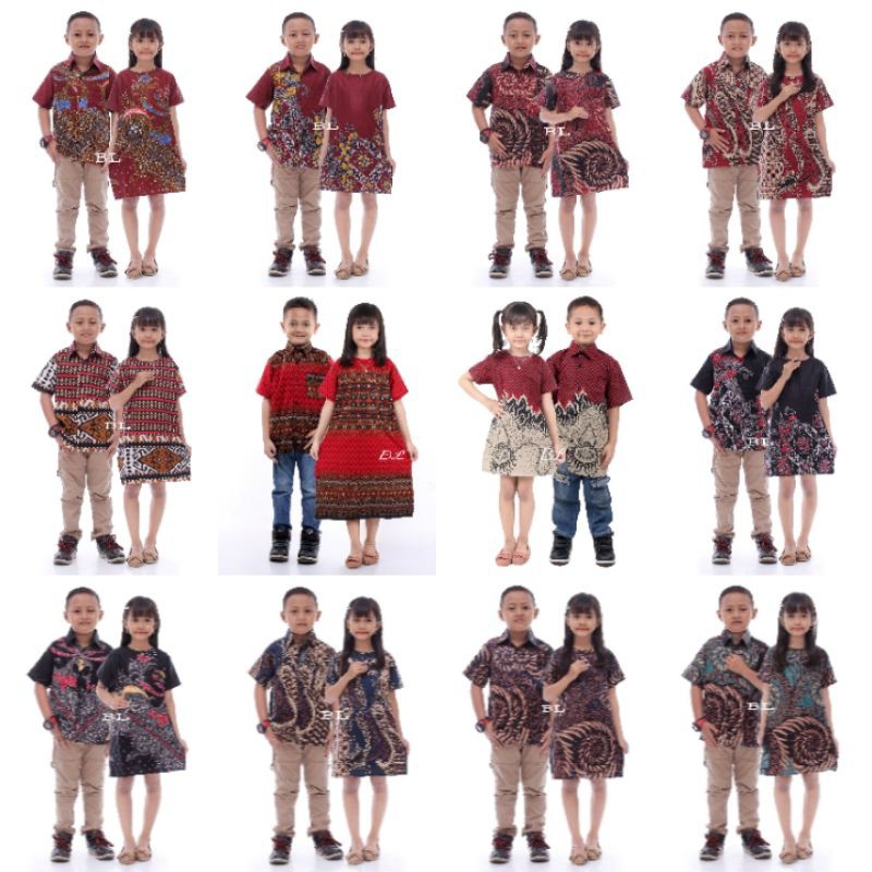 Baju Batik Anak Cowok Cewek umur 4-11th warna merah hitam