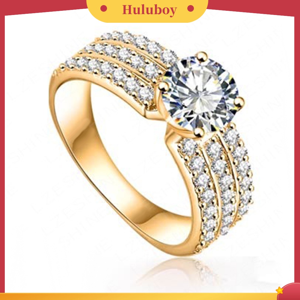 Hu Hu Hu Hu Hu Alat Bantu Pasang Kacamata♡ Cincin Wanita 3 Baris Hias Zircon Gaya Mewah Berkilau Untuk Pernikahanpestahadiah