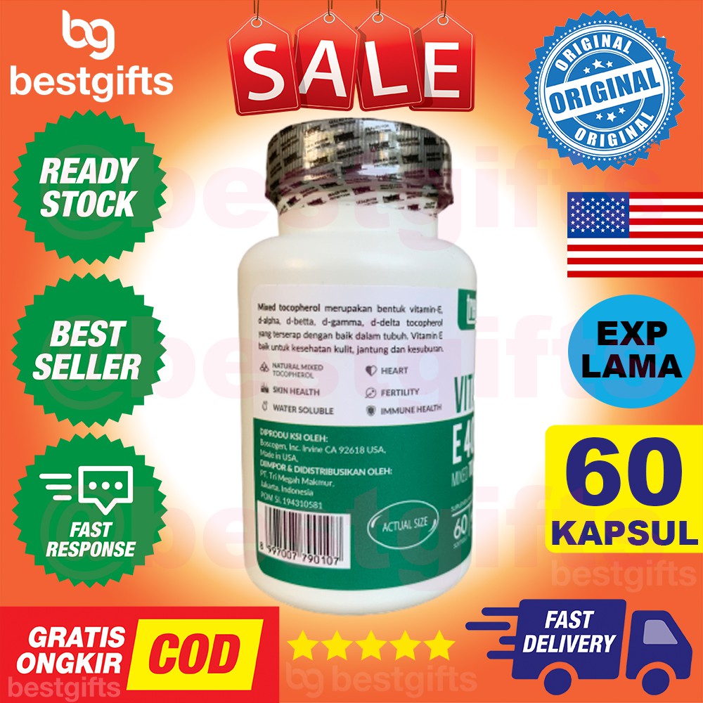 TREELAINS VITAMIN E 400 IU NATURAL MIXED TOCOPHEROL ANTIOKSIDAN CEGAH PENUAAN DINI KULIT 60 KAPSUL