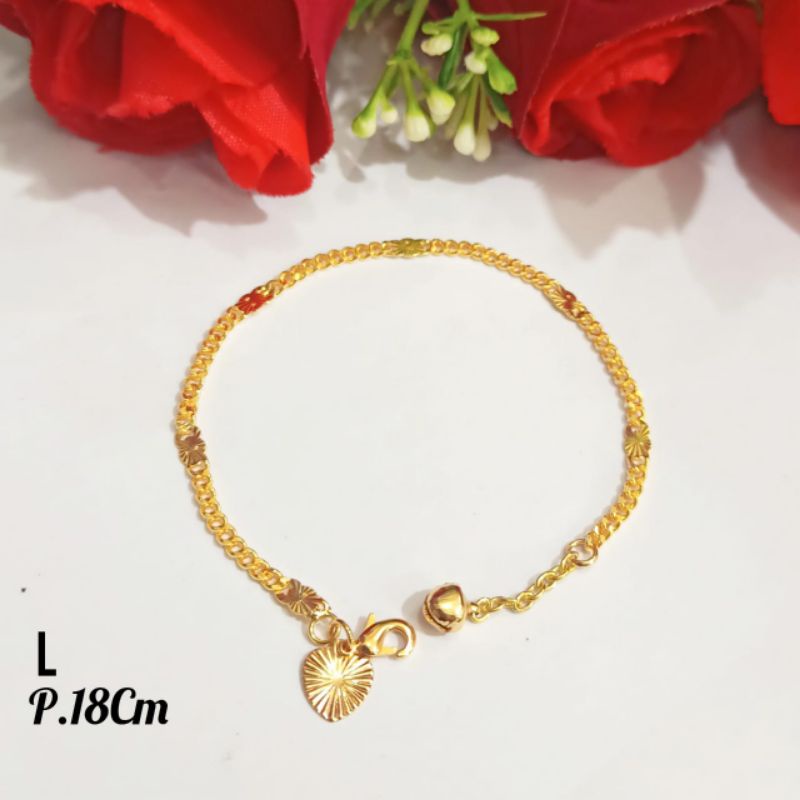 gelang tangan wanita rantai pipih kombi gold