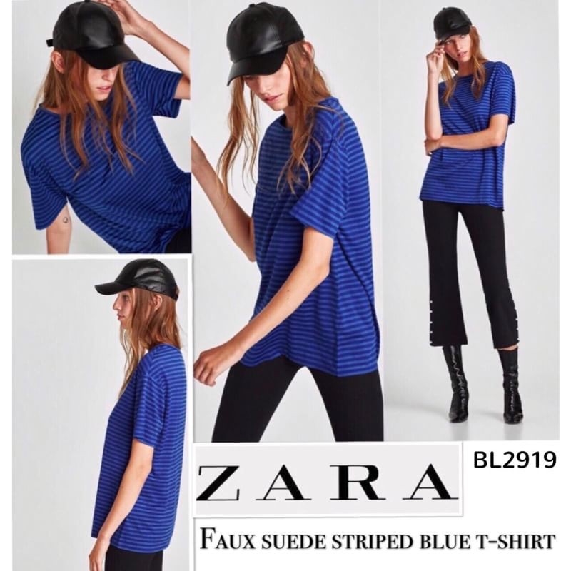 Zara Faux Suede Stripped T-Shirt - Kaos Zara