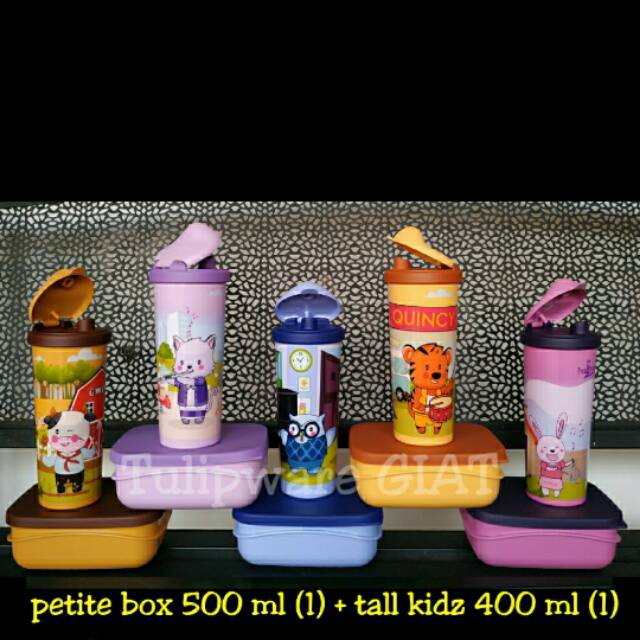 Paket Hemat Mini Untuk Bekal Anak Petite Box Kotak Nasi dan Kidz Tall Tumbler Botol Minum Tulipware