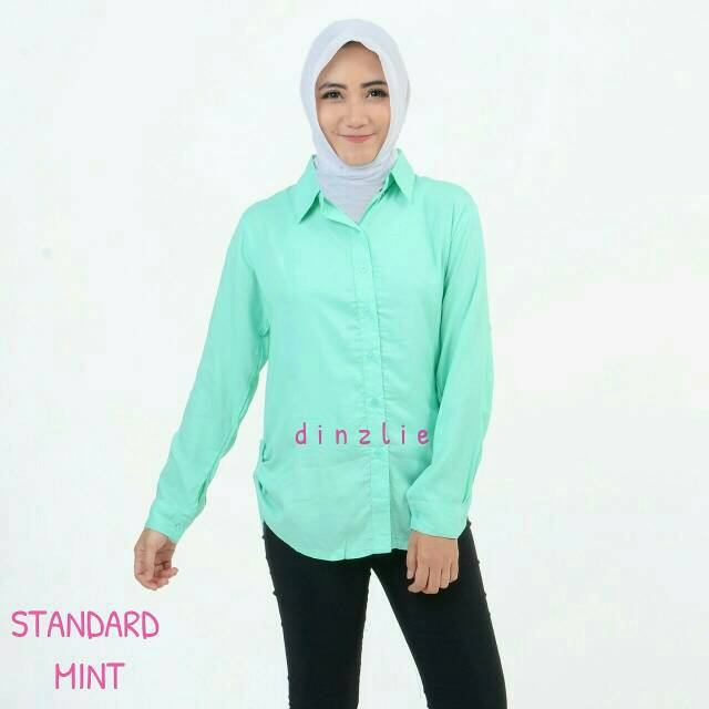 KEMEJA POLOS WANITA WARNA MINT/ TOSCA MUDA