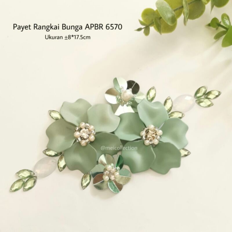payet bunga 3d APBR 6570 Hijau mint payet jahit