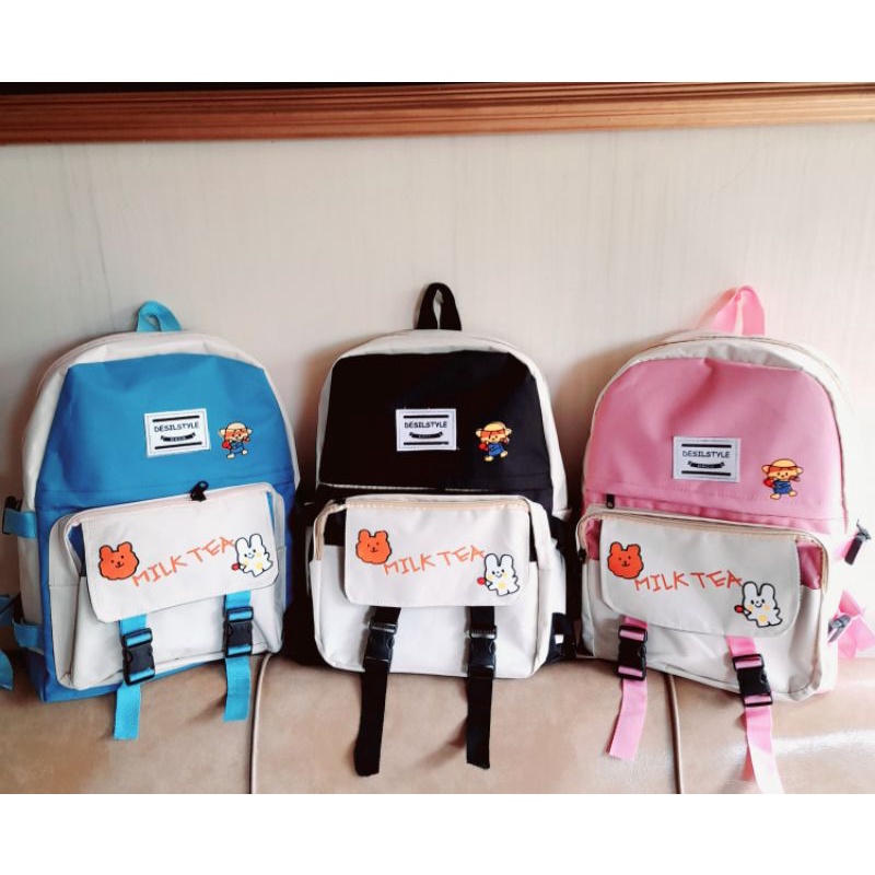 BIG RAMADHAN SALE TAS RANSEL WANITA KOREAN STYLE/HARAJUKU STYLE/TAS SEKOLAH SD SMP SMA #TASGAMBARMILKTEA-1