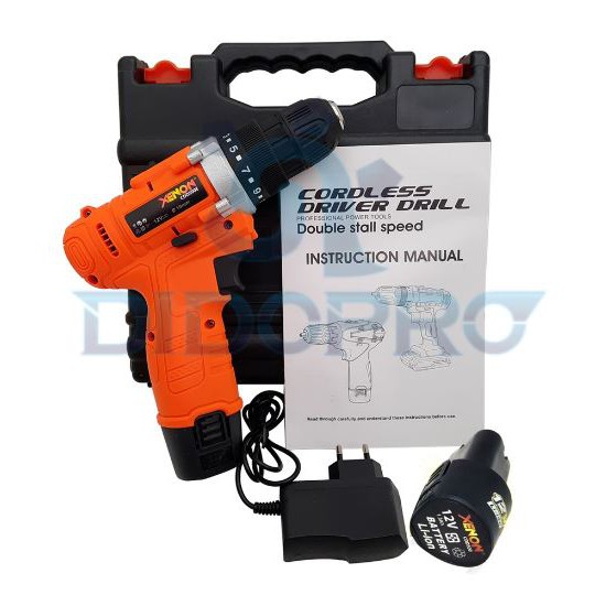 MESIN BOR CORDLESS CHARGER XENON CDD500 CORDLESS DRILL 12 V - 2 BATERAI 12V