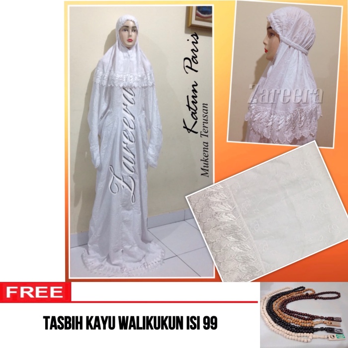 Mukena Terusan Putih Katun Paris Renda