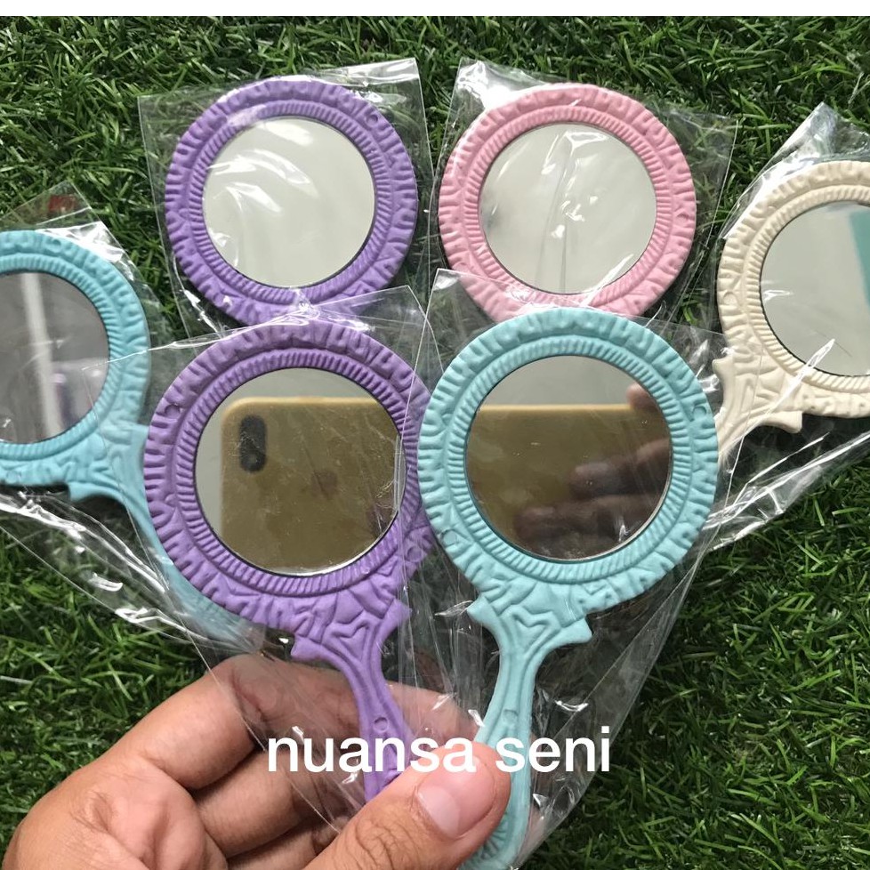 Souvenir Pernikahan Kaca Cermin Gagang Warna Kaca Bundar Oval Vintage Gagang Plastik Kemas Plastik