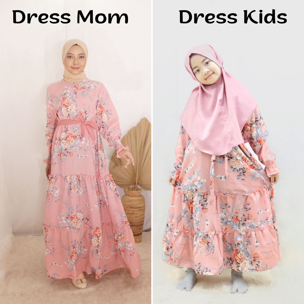 Gamis Couple Humaira Maxy Ibu dan Anak Perempuan Jumbo Syari Lebaran Bahan Wolfis Monalisa Premium Size M L XL XXL Motif Bunga / Gamis Abaya Busui Sarimbit Terbaru Mom &amp; Kids 2022