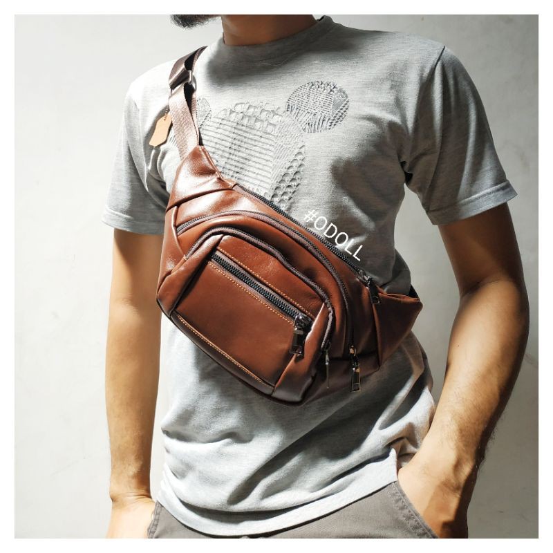 Tas Selempang Dada Pria Kulit - Waistbag Cowok Keren