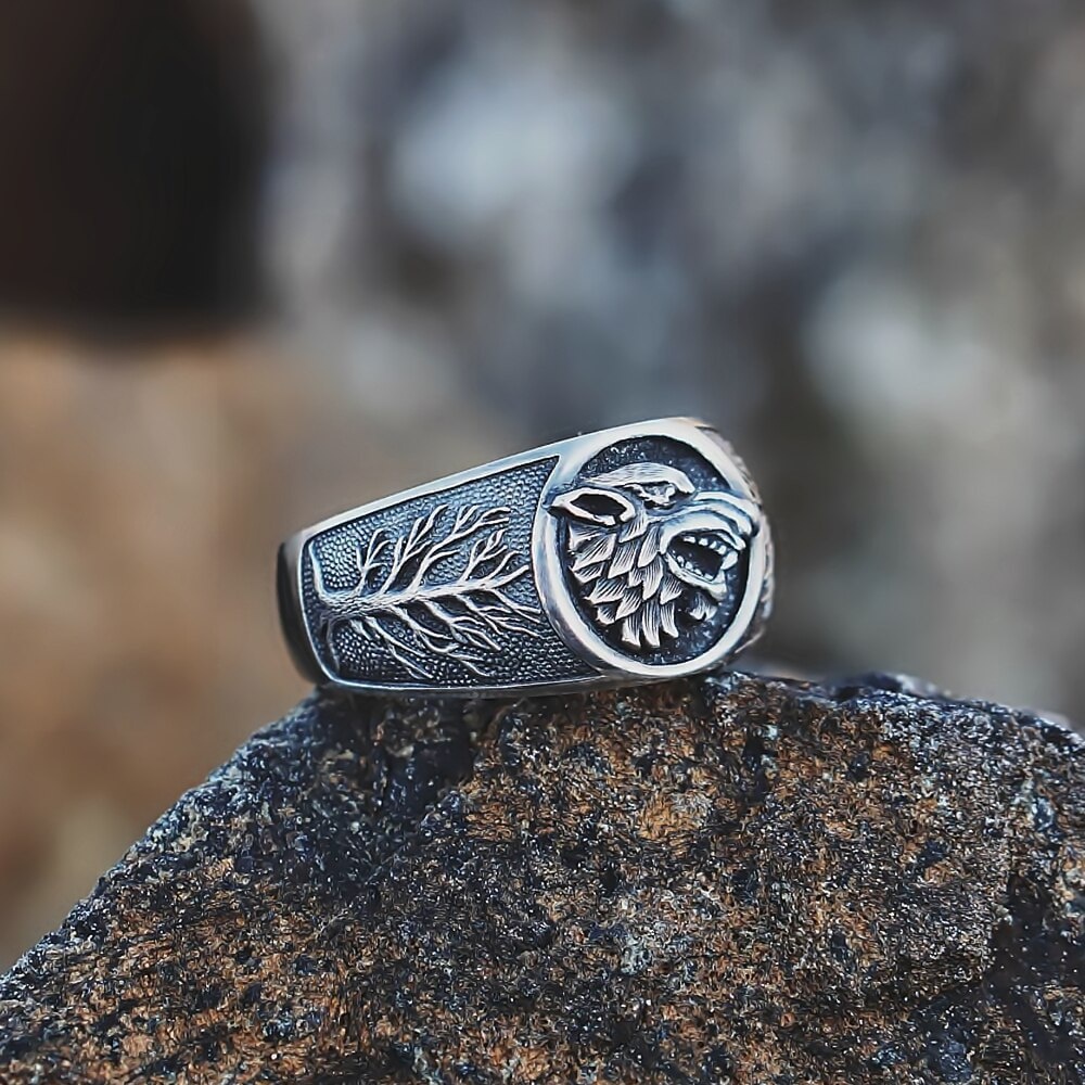 Cincin Bahan Stainless Steel 316l Desain Serigala Game Of Stark Gaya Vintagepunkbiker Untuk Pria