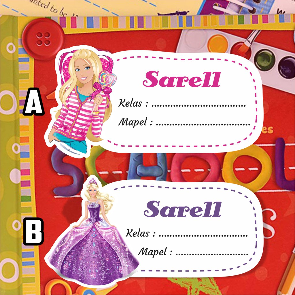 

Stiker nama sampul buku Tulis Tema Barbie, Putri, Princess, Rapunzel, Ariel