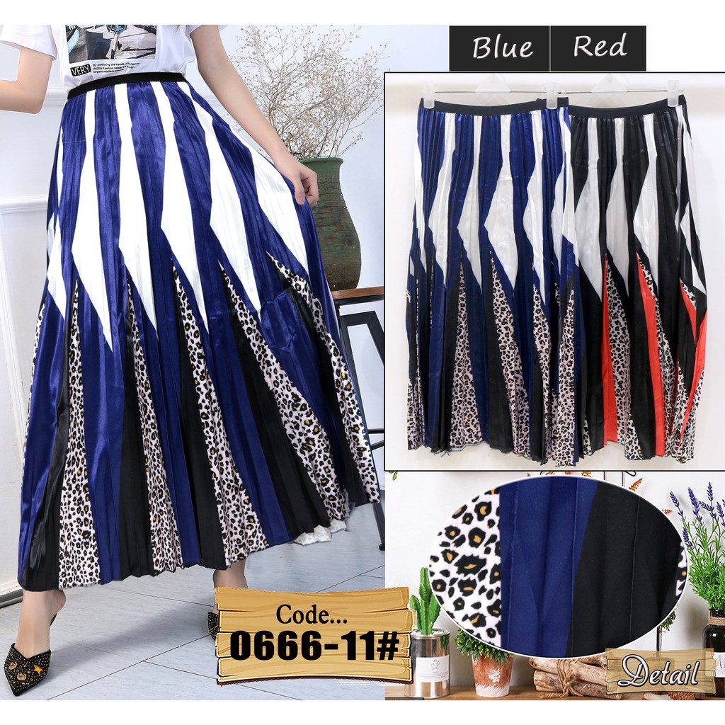 ROK PLISKET PREMIUM IMPORT SATIN / ROK PLISKET KOMBINASI MOTIF MACAN LEOPARD / ROK WANITA KOREA